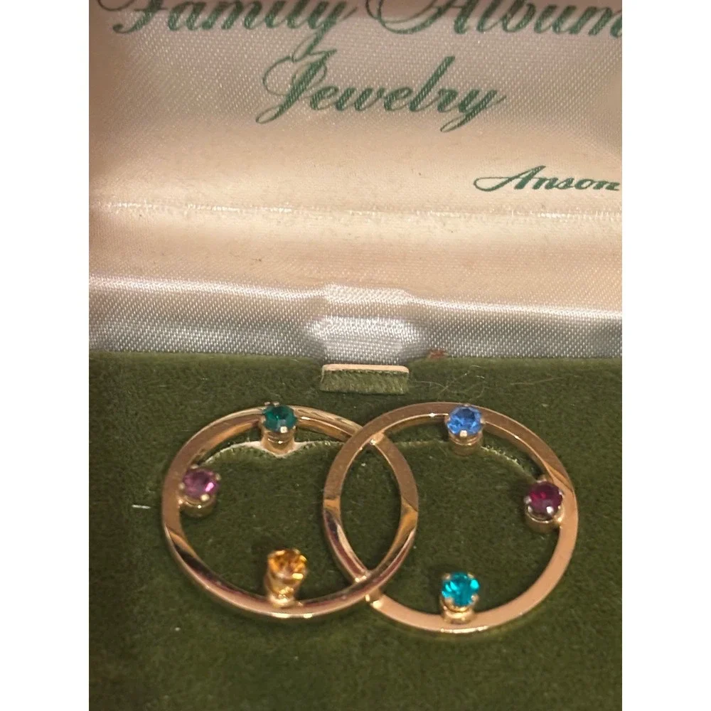Vintage Anson Family Album Jewelry Gold Tone Multi Stone Double Circle Brooch